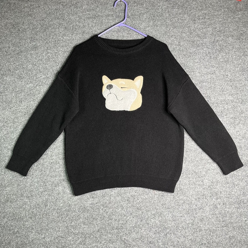 YWFG Sweater Adult Unisex M‎ Dog Heavy Weight Knit Pullover Black Embroidered